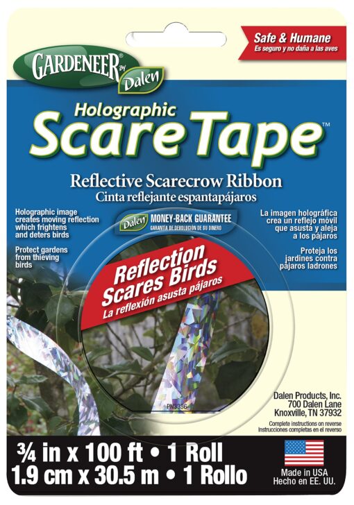 DALEN Holographic Scare Reflective Tape – Bird Deterrent Tape with Metallic Noise Feature, Broad Application and Easy to Use Bird Scare Ribbon (3/4" x 100') - 1 Roll