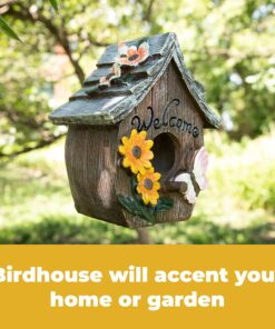 Dawhud Direct Hanging Bird Houses for Outside, Hand-Painted Bird Houses for Outdoors Decorative Birdhouses (Butterfly and Flowers Welcome) Butterfly and Flowers Welcome 19 91cMY9Atf1L