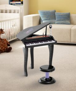 Alternative view of Qaba 37-Key Kids Toy Keyboard Piano Musical Electronic Instrument Grand Piano with with Microphone, Stool, MP3, U-Disk, Lights for 3-6 Years, Black