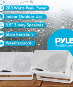 Pyle 3-Way Weatherproof Outdoor Speaker Set - 3.5 Inch 200W Pair of Marine Grade Mount Speakers - in a Heavy Duty ABS Enclosure Grill - Home, Boat, Poolside, Patio, Indoor Outdoor Use -PLMR24 (White) Standard Packaging 28 91cWoVd JrL