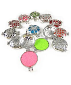 Wholesales 12pcs Mixed Silver 32mm Round Aromatherapy Pendant Locket Essential Oil Diffuser Necklace 11 91coZONQSPL