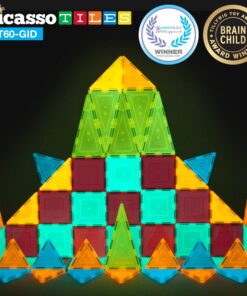 PicassoTiles Kids Toy Building Block Set Glow in The Dark Children Construction Kit Magnet Tiles Magnetic STEM Interlocking Playboard Educational Learning Stacking Blocks Child Brain Development PT60 11 91d0FXnZEiL