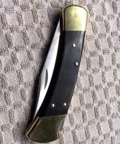 Buck Knives 110 Folding Hunter Lock-back Knife, Brass Bolsters, Ebony Handles, 3-3/4" 420HC Blade with Leather Sheath Classic 3.75" 40 91d4es0G38L