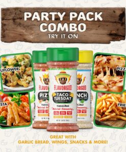 Party Combo Pack, Spice and Seasoning Gift Set, Pack of 3 - Pizza, Ranch, Taco Tuesday - Premium All Natural & Healthy Spice Blend - Low Sodium Chicken, Beef, Seafood, Salad, Vegetable, Tacos, Pizza Grilling Seasonings - BBQ & Steak Rub by Flavor God 12 91d6Dlor3JL