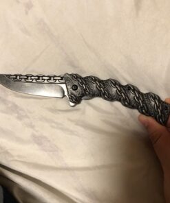 TAC FORCE Spring Assisted Folding Pocket Knife –Stonewashed Finish Stainless Steel Blade and Handle with Sculpted Chain Link Design, Includes Pocket Clip, Tactical, EDC, Rescue - TF-859 39 91d6cyCp74L