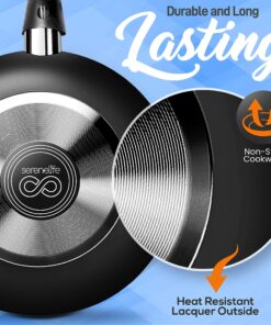 SereneLife Kitchenware Pots & Pans Basic Kitchen Cookware, Black Non-Stick Coating Inside, Heat Resistant Lacquer (11-Piece Set), SLCW11BLK-Black SLCW11BLK- Black 11 91dJOAtayAL