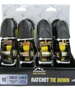 Ratchet Tie Down Strap – 4 Pack – 1 Inch – 15 Feet – 500 LBS Working Load – 1500 LB Break Strength – Cam buckle Alternative – Cargo Straps Perfect for Moving Appliances, Lawn Equipment, Motorcycle, ATV by Everest 5 91dKenhF8XL