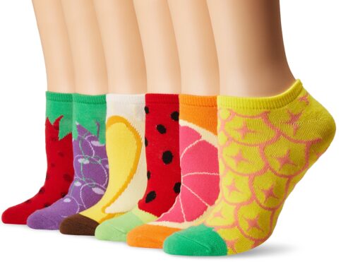 K. Bell Socks Women's Fun Food & Drink Low Cut Socks-6 Pairs-Cool & Cute Novelty Gifts Shoe Size: 4-10 Fruit (Red)