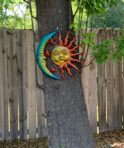 Collections Etc Artistic Sun and Moon Metal Wall Art for Indoors or Outdoors with Rustic Finish, Brown 30 91dOuKKigL