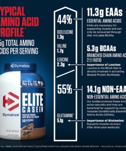 Dymatize Elite Casein Protein Powder, Slow Absorbing with Muscle Building Amino Acids, 100% Micellar Casein, 25g Protein, 5.4g BCAAs & 2.3g Leucine, Helps Overnight Recovery, Rich Chocolate, 4 Pound 4 Pound (Pack of 1) 26 91dVOITM0UL 1