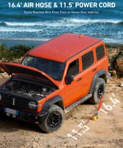 AstroAI Portable 160 PSI Heavy Duty Tire Inflator Pump with Screen, Dual Cylinders & Dual Motors, Dual Power Air Compressor for SUVs, RVs, ORVs, Trucks, Cars, Air Mattresses, etc., Auto Off, LED Light 1-yellow 23 91dcWlN2U9L