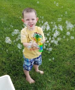 Dinosaur Bubble Gun Light Up Bubbles Shooter, Battery Operated Bubble Maker Toy for Toddlers & Kids, Sound-Free (Extra Refill Bottle and Batteries Included) Green Dinosaur 40 91dhtzTzyeL