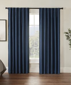 Eclipse Fresno Modern Blackout Thermal Rod Pocket Window Curtain for Bedroom (1 Panel), 52" x 84", Dark Blue 52 in x 84 in 16 91dlAbTFKpL