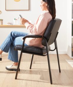 Amazon Basics Classic Faux Leather Office Desk Guest Chair with Metal Frame, Black, 27.4D x 23.6W x 35.8H in 28 91dsRmxNxjL