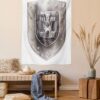 Ambesonne Medieval Tapestry, Old Medieval Iron Shield Middle Age Heraldic Elements Vintage Illustration, Wall Hanging for Bedroom Living Room Dorm Decor, 40" X 60", Grey White 40" X 60" 20 91dz60hTg0L