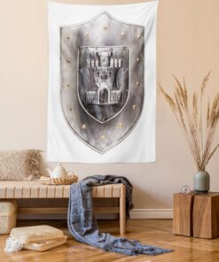 Ambesonne Medieval Tapestry, Old Medieval Iron Shield Middle Age Heraldic Elements Vintage Illustration, Wall Hanging for Bedroom Living Room Dorm Decor, 40" X 60", Grey White 40" X 60"