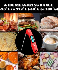 DOQAUS Digital Meat Thermometer, Instant Read Food Thermometer for Cooking, Kitchen Probe with Backlit & Reversible Display, Cooking Temperature Turkey Grill BBQ Candy Light Red 4.6'' Probe 21 91e4hPv9iVL 1
