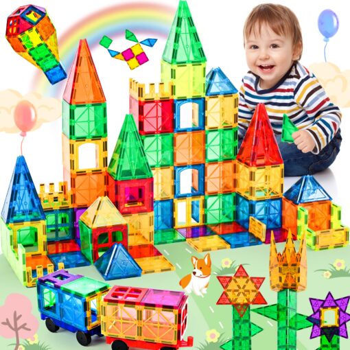 cossy 120Pcs Magnet Tiles Magnetic 3D Building Blocks Set Educational Construction Toys for 3+ Year Kids with Stronger Magnets, Rivets-Fastened, Educational, Recreational, Conventional 120