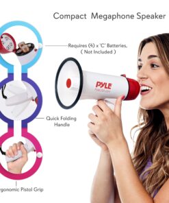 Pyle Megaphone Speaker PA Bullhorn - 20 Watts & Adjustable Vol Control w/ Built-in Siren & 800 Yard Range for Football, Baseball, Hockey, Cheerleading Fans & Coaches or for Safety Drills - PMP20,White 31 91eWOKgwIwL 1