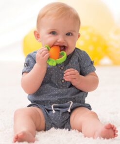 Infantino Lil' Nibbles Textured Silicone Baby Teether - Sensory Exploration and Teething Relief with Easy to Hold Handles, Orange Carrot, 0+ Months 19 91eZgipF3QL