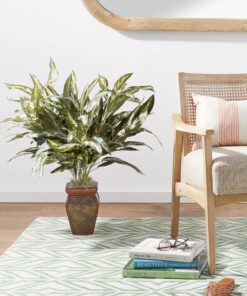 Nearly Natural 6673 30in. Aglaonema with Decorative Vase Silk Plant,Green,7.5" x 9" x 30" 18 91f6c6XlpiS