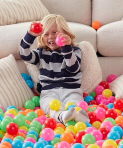 Amazon Basics BPA Free Crush-Proof Plastic Pit Ball with Storage Bag, Toddlers Kids 12+ Months, Pack of 400 Balls, 6 Bright Colors 25 91f9XiPwWyL