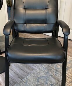 Amazon Basics Classic Faux Leather Office Desk Guest Chair with Metal Frame, Black, 27.4D x 23.6W x 35.8H in 33 91fG8bq7jVL