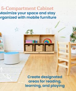 ECR4Kids 5-Compartment Mobile Storage Cabinet, 30in, Classroom Furniture, Natural Classic 29 91feuGGUNkL