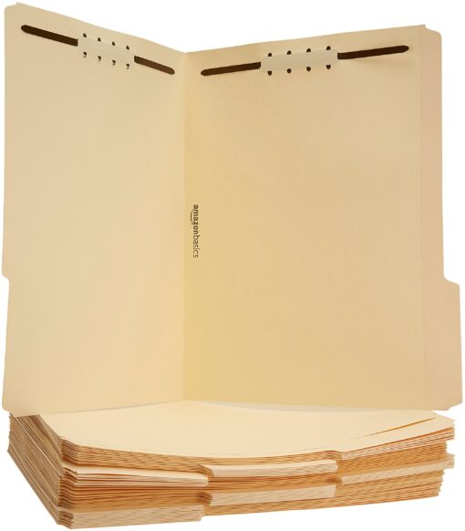 Amazon Basics Manila File Folders with Fasteners, Letter Size, 50-Pack, Beige