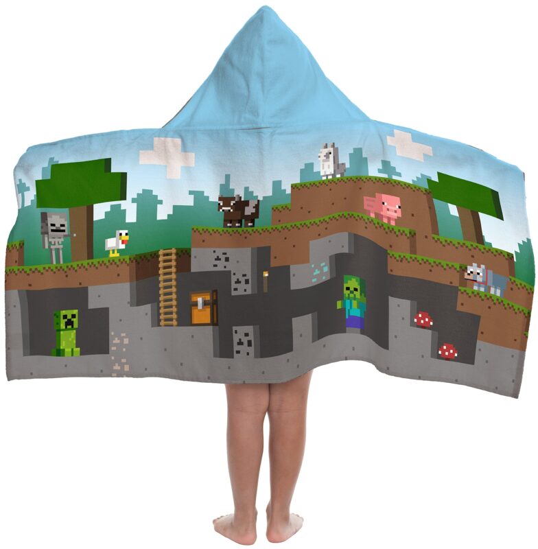 Catalog 8 Jay Franco Minecraft Overworld Adventure Hooded Bath/Pool/Beach Towel,Cotton, Blue Small