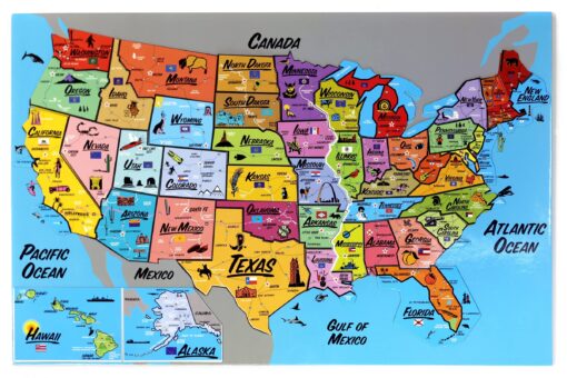 Ata-Boy Magnetic USA Map Play-n-Learn United States Puzzle Board