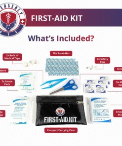 Roadside Assistance Emergency Car Kit - First Aid Kit, Jumper Cables, Tow Strap, led Flash Light, Rain Coat, Tire Pressure Gauge, Safety Vest and More Ideal Winter Accessory for Your Car (Black) Black 12 91gANitMUPL