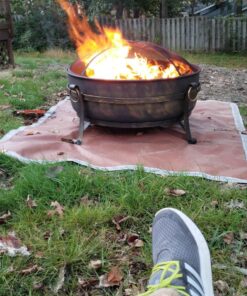 Sunnydaze 34-Inch Cauldron Style Outdoor Fire Pit Bowl with Spark Screen, Log Poker, and Wood Grate - Dark Bronze Finish 34 in 42 91gBBj51bML