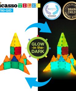 PicassoTiles Kids Toy Building Block Set Glow in The Dark Children Construction Kit Magnet Tiles Magnetic STEM Interlocking Playboard Educational Learning Stacking Blocks Child Brain Development PT60 10 91gVx2A87NL