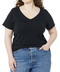 Amazon Essentials Women's Classic-Fit Short-Sleeve V-Neck T-Shirt, Multipacks 2 Black X-Small 11 91gev54q8BL
