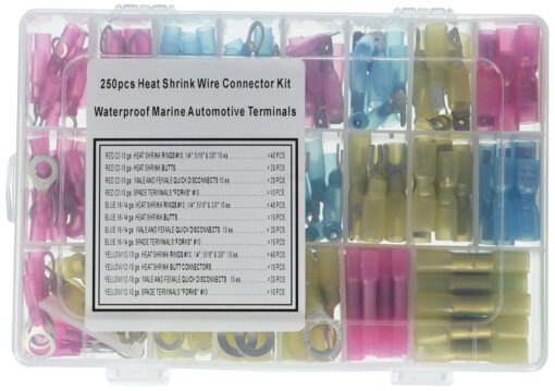 Electronix Express 250 Piece Heat Shrink Wire Connector Kit Waterproof Marine Automotive Terminals Set