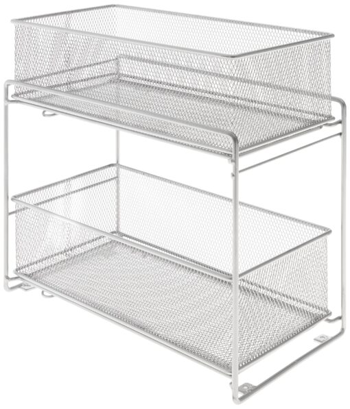 YBM Home Silver 2 Tier Mesh Sliding Spice and Sauces Basket Cabinet Organizer Drawer 2304 1