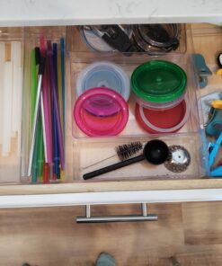 STORi SimpleSort 6-Piece Stackable Clear Drawer Organizer Set | 12" x 3" x 2" Rectangle Trays | Narrow Makeup Vanity Storage Bins and Office Desk Drawer Dividers | Made in USA 12x3x2" (Set of 6) 40 91gl7gyNxxL