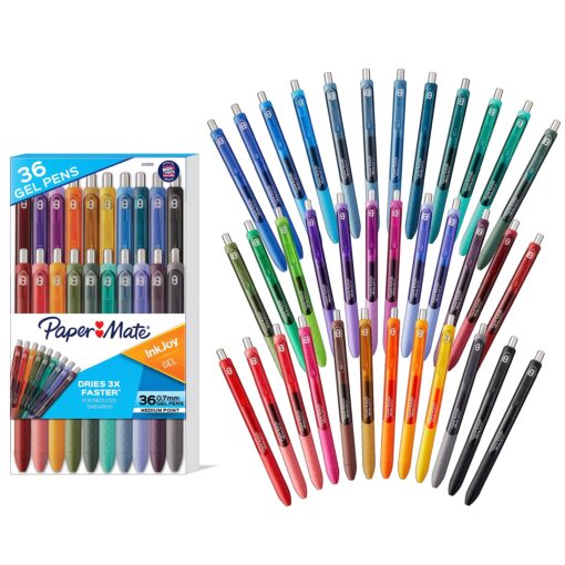 Paper Mate InkJoy Pens, Gel Pens, Medium Point (0.7 mm), Assorted, 36 Count 1 Count (Pack of 36)