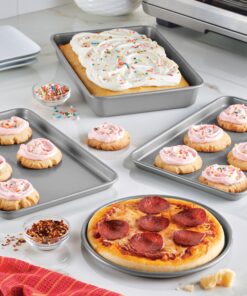 Farberware Bakeware Steel Nonstick Toaster Oven Pan Set, 4-Piece Baking Set, Gray Baking Sheet Set II 35 91gx7Bzx1tL