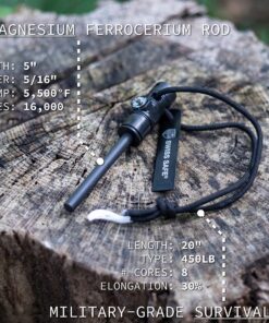 Swiss Safe 5-in-1 Fire Starter with Compass, Paracord and Whistle (2-Pack) for Emergency Survival Kits, Camping, Hiking, All-Weather Magnesium Ferro Rod Black 18 91h9sWQccOL