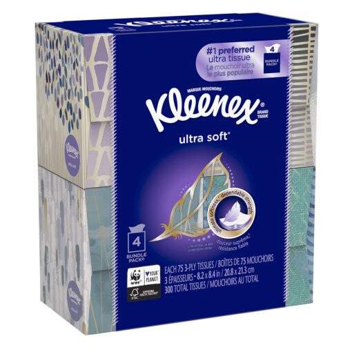 Kleenex Facial Tissue, Ultra Soft 75 Count (Pack of 4) White 75 Count (Pack of 4)