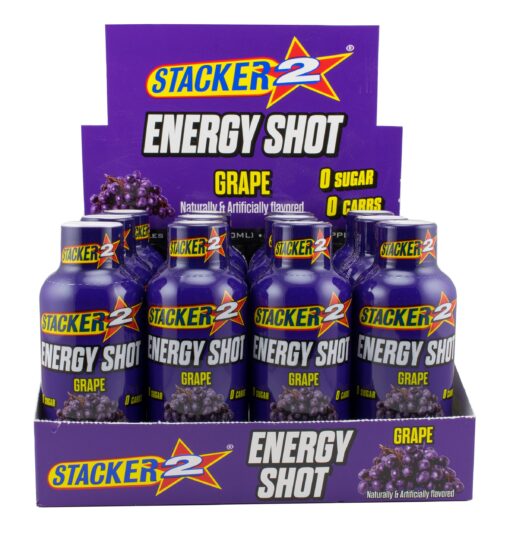 Stacker 2 Energy Shots Grape Flavor 2oz. Shots (24 Bottles)