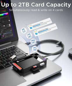 SD Card Reader USB 3.0, WARRKY【2.5FT Nylon Braided, Extra USB 3.0 Ports, 5Gbps】 7 in 1 Memory Card Reader, Micro SD Card Adapter for microSD, SDXC, SDHC, CF, MS, MMC, Micro SDXC/SDHC, UHS-I, More USB-A 24 91hFYK cqlL