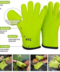AYL Grilling Gloves, Heat Resistant Gloves BBQ Kitchen Silicone Oven Gloves, Safe Handling of Hot Food, Pots and Pans for Barbecue, Cooking, Baking - Internal Protective Cotton Layer 25 91hHXMu2wBL