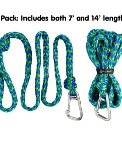 Premium PWC Dock Lines | 2-Pack Heavy Duty Braided Ropes, 3/4’’ x 7ft & 14ft Lengths, with 316 Stainless Steel Clip by Skog Å Kust 19mm (3/4 inch) dimeter rope 2-Pack: 7 & 14 ft Blue & Green 11 91hPVmO57IL