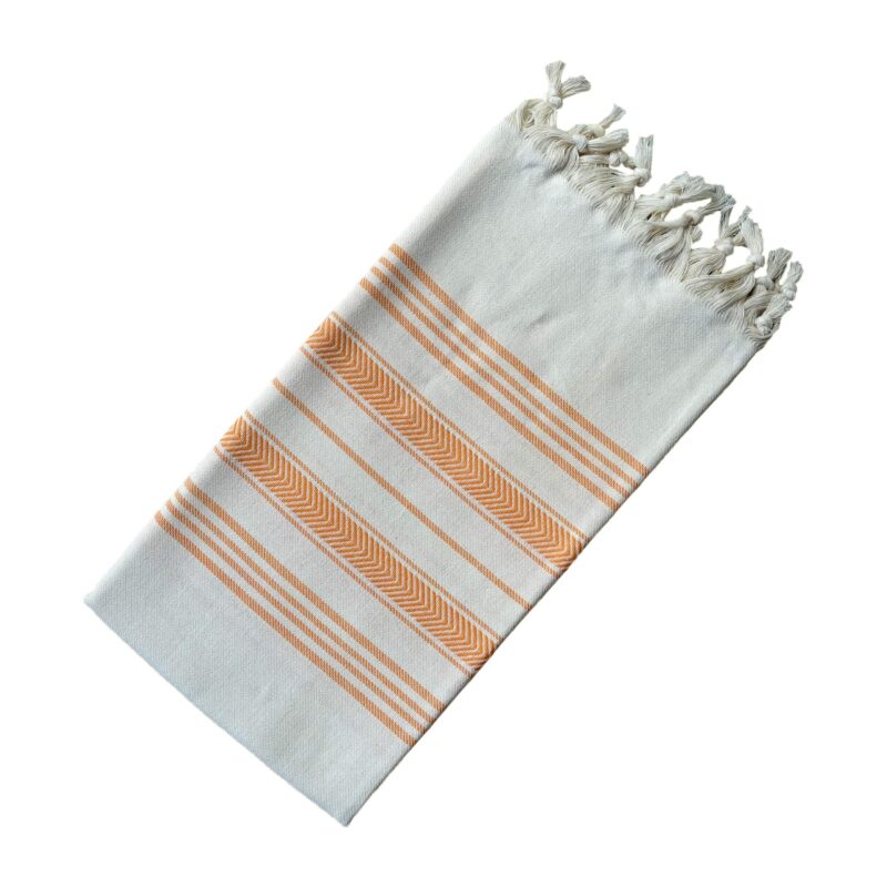 Catalog 9 Dandelion - Ivory Basic Pattern - Naturally-Dyed Cotton Turkish Towel Peshtemal - 71x39 Inches - Orange
