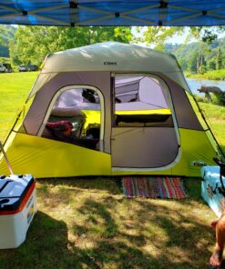 CORE 6 Person Instant Cabin Tent | Portable Large Pop Up Tent with Easy 60 Second Camp Setup for Family Camping | Included Hanging Organizer for Outdoor Camping Accessories Dark Gray/Green 56 91hUujtz1WL