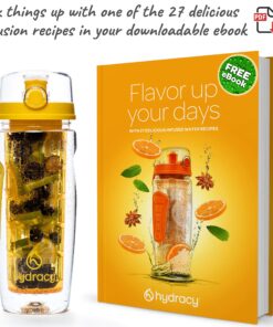 Hydracy Fruit Infuser Water Bottle - 32 oz Sports Bottle - Time Marker & Full Length Infusion Rod + 27 Fruit Infused Water Recipes eBook Gift - Your Healthy Hydration Made Easy Sunny Yellow 24 91hbVjqFJ2L