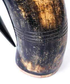 Norse Tradesman XL Viking Drinking Horn Mug - 100% Authentic Beer Horn Tankard With Hardwood Bottom & Ring Engravings | The Eternal, Low Polish, approx. 30 oz 30 91he1sKwlBL 1